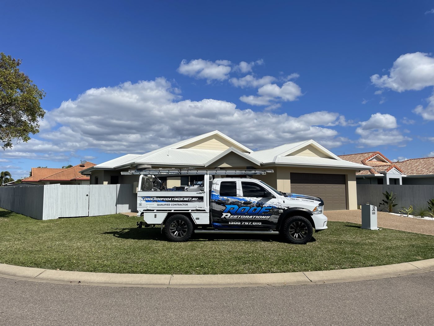 Roof restored from grey to bright white