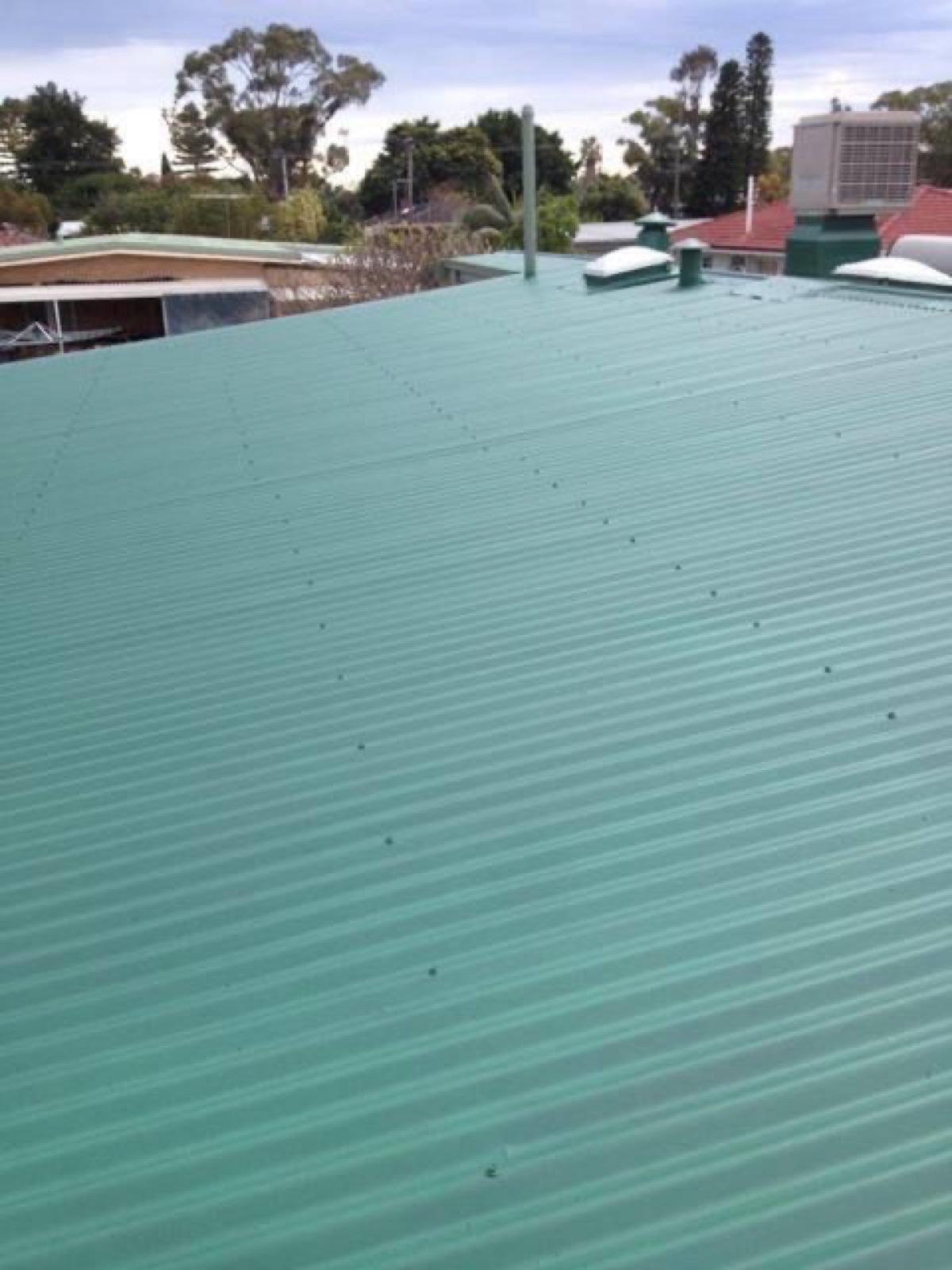 Roof restored from white to a deep green